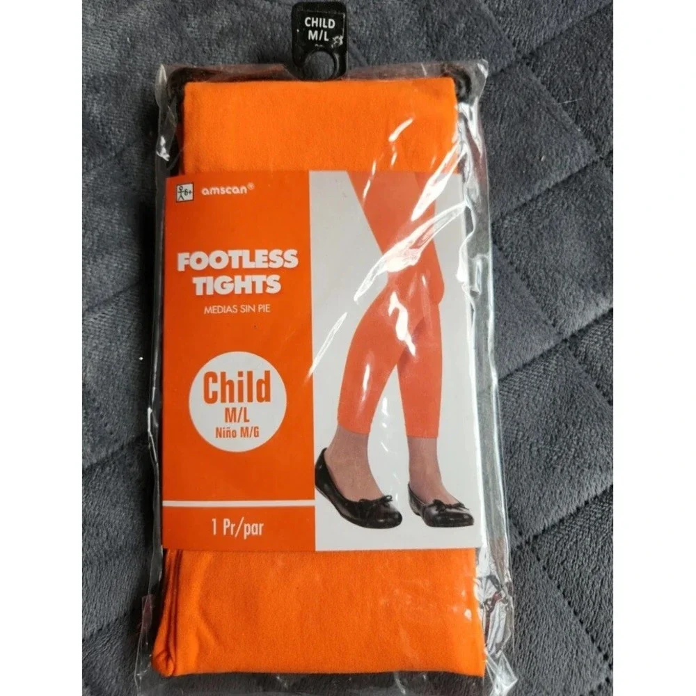 New Amscan Girl's Bright Orange Footless Opaque Tights sz M-L up to 85 lbs‎
